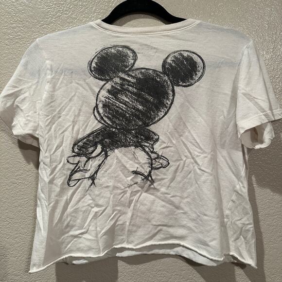 Disney Mickey Mouse sketch hi and bye raw hem cropped tee sz L - Picture 4 of 6